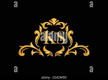 Luxury Alphabet letters KS. Golden Floral alphabet . Monogram initials perfectly for wedding invitations, greeting card, logo, and other design. Stock Vector