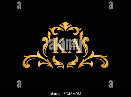 Luxury Alphabet letters KA. Golden Floral alphabet . Monogram initials perfectly for wedding invitations, greeting card, logo, and other design. Stock Vector