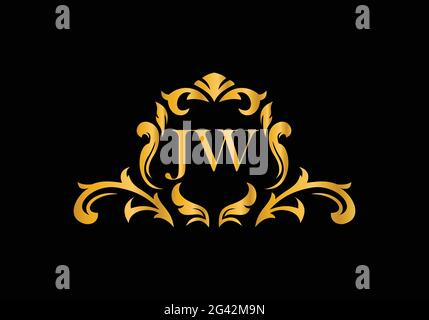 Luxury Alphabet letters J W. Golden Floral alphabet . Monogram initials perfectly for wedding invitations, greeting card, logo, and other design. Stock Vector