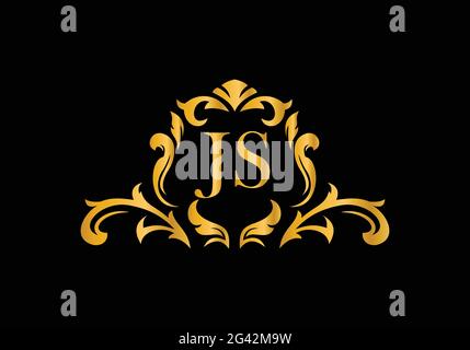 Luxury Alphabet letters JS. Golden Floral alphabet . Monogram initials perfectly for wedding invitations, greeting card, logo, and other design. Stock Vector