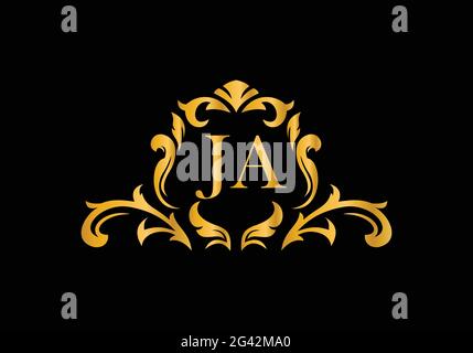 Luxury Alphabet letters J A. Golden Floral alphabet . Monogram initials perfectly for wedding invitations, greeting card, logo, and other design. Stock Vector