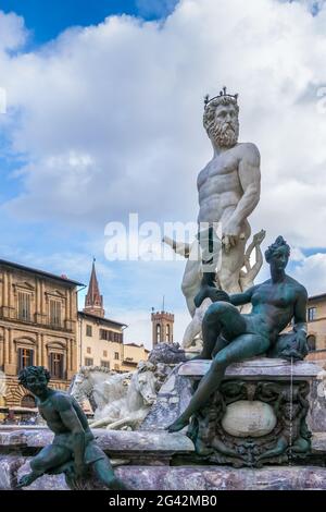 FLORENCE, TUSCANY/ITALY - OCTOBER 19 : Detail from the Fountain of Neptune statue Piazza della Signoria in front of the Palazzo Stock Photo