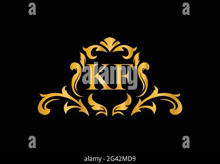 Luxury Alphabet letters KF. Golden Floral alphabet . Monogram initials perfectly for wedding invitations, greeting card, logo, and other design. Stock Vector