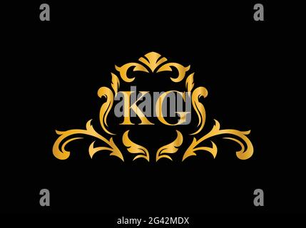 Luxury Alphabet letters KG. Golden Floral alphabet . Monogram initials perfectly for wedding invitations, greeting card, logo, and other design. Stock Vector