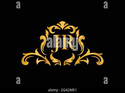 Luxury Alphabet letters J R. Golden Floral alphabet . Monogram initials perfectly for wedding invitations, greeting card, logo, and other design. Stock Vector