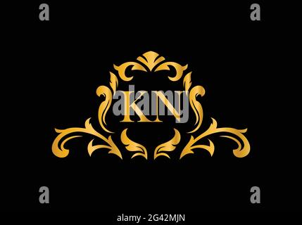 Luxury Alphabet letters KN. Golden Floral alphabet . Monogram initials perfectly for wedding invitations, greeting card, logo, and other design. Stock Vector