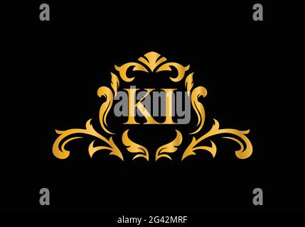 Luxury Alphabet letters KI. Golden Floral alphabet . Monogram initials perfectly for wedding invitations, greeting card, logo, and other design. Stock Vector