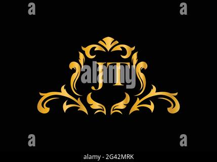 Luxury Alphabet letters JT. Golden Floral alphabet . Monogram initials perfectly for wedding invitations, greeting card, logo, and other design. Stock Vector