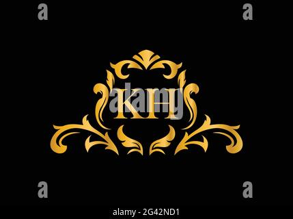 Luxury Alphabet letters KH. Golden Floral alphabet . Monogram initials perfectly for wedding invitations, greeting card, logo, and other design. Stock Vector