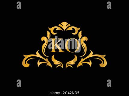 Luxury Alphabet letters KO. Golden Floral alphabet . Monogram initials perfectly for wedding invitations, greeting card, logo, and other design. Stock Vector