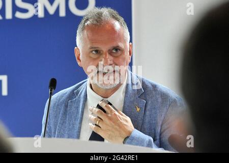 Napoli, Italy. 18th June, 2021. Massimo Garavaglia Minister of Tourism, at the opening of the 24th edition of the 'Borsa Mediterranea Del Turismo', which was held in Naples at the Mostra D'Oltremare. Naples, Italy, June 18, 2021. (photo by Vincenzo Izzo/Sipa USA) Credit: Sipa USA/Alamy Live News Stock Photo