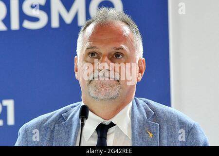 Napoli, Italy. 18th June, 2021. Massimo Garavaglia Minister of Tourism, at the opening of the 24th edition of the 'Borsa Mediterranea Del Turismo', which was held in Naples at the Mostra D'Oltremare. Naples, Italy, June 18, 2021. (photo by Vincenzo Izzo/Sipa USA) Credit: Sipa USA/Alamy Live News Stock Photo