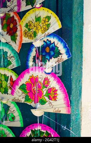 Detail of colourful fans in Havana, Cuba Stock Photo
