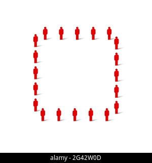 Human crowd in the shape of square. Large people group. Stick figure red simple icons. illustration. Stock Photo