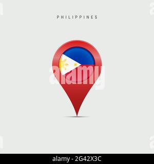 Teardrop map marker with flag of Philippines. Philippine flag inserted in the location map pin. illustration isolated on light grey background. Stock Photo