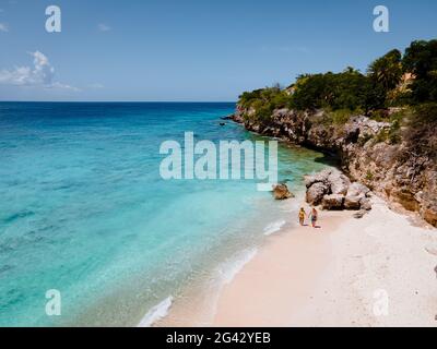 Playa Kalki Curacao tropical Island in the Caribbean sea, Aerial view over beach Playa Kalki on the western side of Curacao Cari Stock Photo