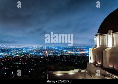 Los Angeles cityscape seen from the Griffith Observatory at night, Los Angeles, California, USA Stock Photo