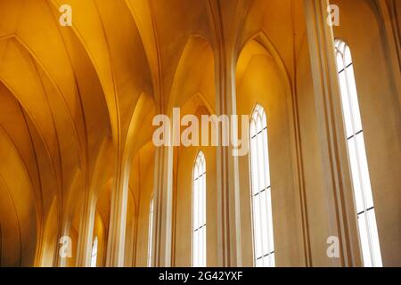 Reykjavik, Iceland - 02 may 2019: The interior is inside The Church of Hadlgrimskirkya, a Lutheran church in Reykjavik, the capi Stock Photo