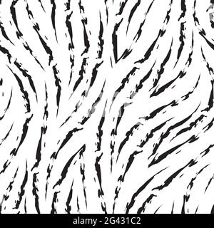 Monochrome seamless vector pattern of corners and flowing lines with torn edges. Black and white pattern of zebra skin. Black grunge texture of zebra Stock Vector
