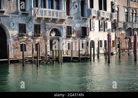 View of the house facade along the Grand Canal, Venice, Veneto, Italy, Europe Stock Photo