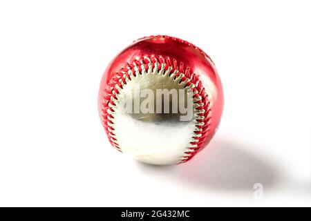 Red and silver Baseball ball isolated on white Stock Photo