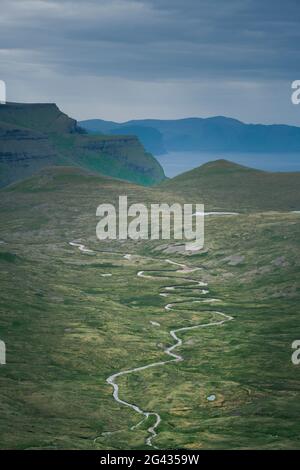 River on Streymoy from above, Faroe Islands Stock Photo