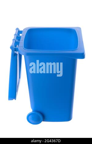 Plastic blue trash can isolated on white background Stock Photo