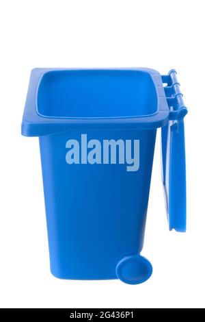Plastic blue trash can isolated on white background Stock Photo