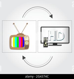 Tv old as opposed to a modern tv in high resolution Stock Vector