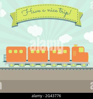 Train with luggage and a ribbon with the text "Have a nice trip" Stock Vector