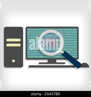 Magnifying glass showing error code on pc Stock Vector