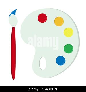 Watercolor kit. Ink pellets and brush. White background. Stock Vector
