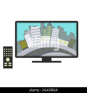 Tv channel showing a city. White background. Isolated. Stock Vector