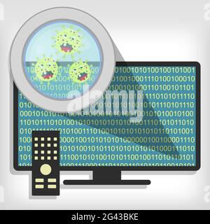 Magnifying glass showing germs on smart tv Stock Vector
