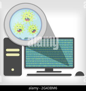 Magnifying glass showing germs on pc Stock Vector