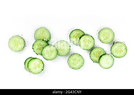 Cucumber slices in water, the concept of healthy skincare Stock Photo