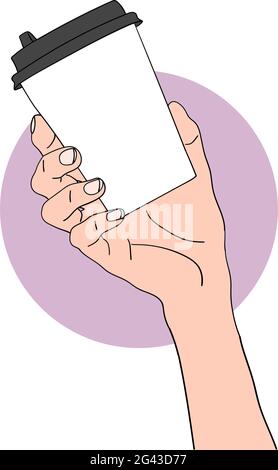 Hand drawn doodle hand holding craft coffee cup. Stock Vector