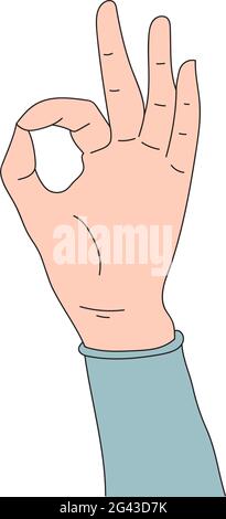 Hand drawn doodles hand showing the symbol with ok fingers. Stock Vector