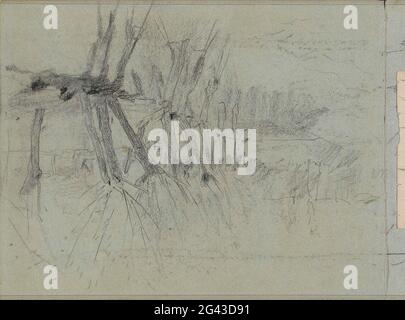 Knotwilgen on a waterfront. Leaf 27 Verso from a sketchbook with 27 sheets. Stock Photo
