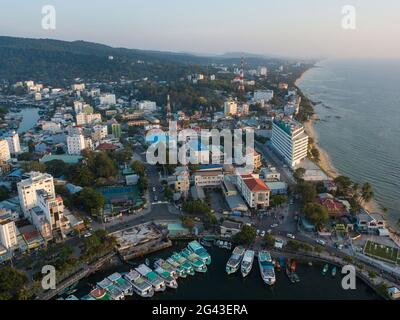 Aerial view of the port and downtown, Duong Dong, Phu Quoc Island, Kien Giang, Vietnam, Asia Stock Photo