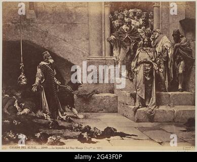Photo production of a painting by José María Casado del Alisal, representing the legend of King Ramiro II from Aragón (the monk); Casado del Alisal.- La Leyenda del Rey Monje. (Expon the 1881) .. Part of travel album with pictures of sights in Spain and Morocco. Stock Photo
