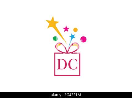 Gift Box, gift shop letter alphabet DC logo icon in gold or golden color for Luxury brand design for company and business Stock Vector