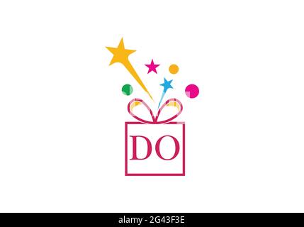 Gift Box, gift shop letter alphabet DO logo icon in gold or golden color for Luxury brand design for company and business Stock Vector