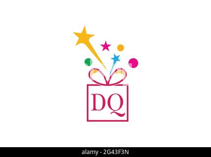 Gift Box, gift shop letter alphabet DQ logo icon in gold or golden color for Luxury brand design for company and business Stock Vector