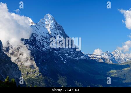 View of Eiger and Kleine Scheidegg, from Grosse Scheidegg, Grosse Scheidegg, Bernese Oberland, UNESCO World Natural Heritage Swiss Alps Jungfrau-Alets Stock Photo