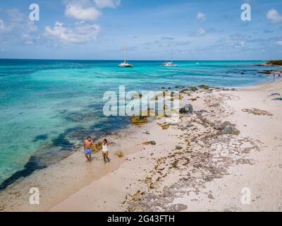 Boca Catalina Beach Aruba, rcks and clifs and blue ocean Stock Photo