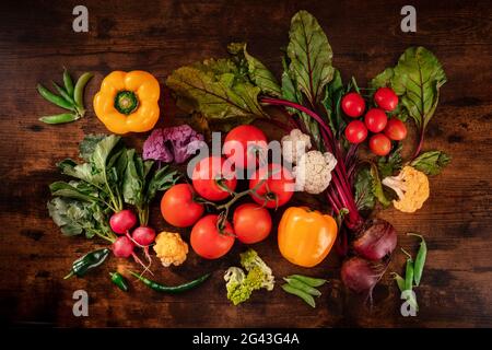 Fresh raw vegetables, overhead flat lay shot Stock Photo