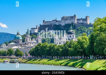 Old town of Salzburg with Hohensalzburg Fortress, Austria Stock Photo