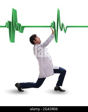 Doctor cardiologist supporting cardiogram heart line Stock Photo