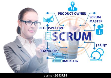 Businesswoman in SCRUM agile method concept Stock Photo